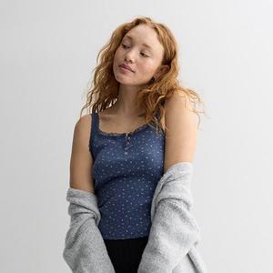 Хенли-майка с кружевной отделкой для девушек So, Navy Stack Ditsy