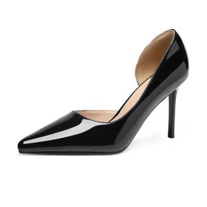 ZHR Женские туфли на высоком каблуке черные/телесные розовые/бежевые - черные дышащие глянцевые 8 см, цвет Black-Breathable Shiny-8cm
