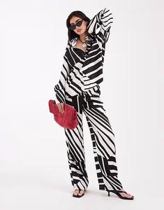 Широкие брюки из сатина с черно-белым принтом 4Th & Reckless