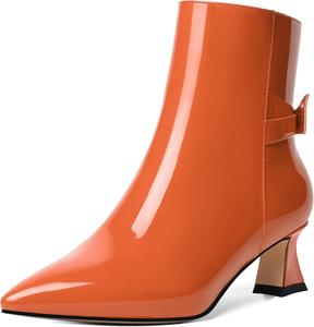 Женские свадебные ботильоны ROSERWISH с острым носком, застежкой-молнией, лаковой отделкой, бантиком, низким каблуком-китен 2 дюйма