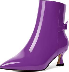 Женские ботильоны MERRORI с острым носком, застежкой-молнией, лакированной отделкой, низким каблуком-шпилькой 2 дюйма, Purple