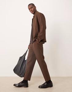 Элегантные зауженные брюки ASOS DESIGN коричневого цвета с узором «ёлочка» и эластичной талией