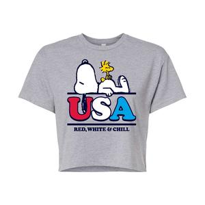 Юниорская укороченная футболка Peanuts Red White Chill с рисунком Licensed Character, серый