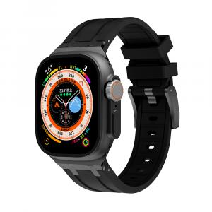 CHENSONG Часы Watch Band Apple Compatibility Silicone Material, Elegant black strap - high-grade black interface [skin-friendly and breathable]