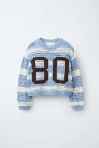 Вязаный джемпер в полоску с номером Zara, пастельно-голубой