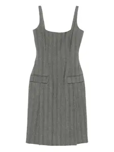 Платье миди в полоску с плиссировкой Ferragamo, серый