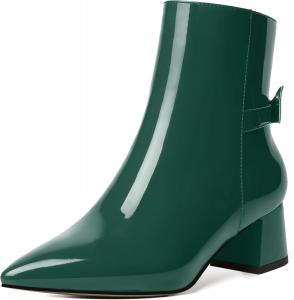 Женские ботильоны MODENCOCO с молнией, стильное платье, свадебные, заостренный носок, бант, лакированные, массивный низкий каблук, 5 см, Dark Green