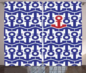 Штора ABAKUHAUS Marine Rustic, Корабль, путешествие, море, океан, присборенная штора из тесьмы для спальни с петлями и крючками, 280 x 225 см, цвет: темно-синий, красный Abakuhaus