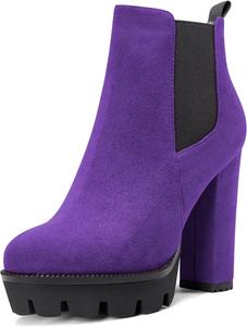 Женские ботильоны Castamere с высоким каблуком, массивной платформой, круглым носком, на щиколотку, короткие ботинки, без застежки, классические ботинки, Purple