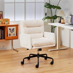 SIHOO компьютерное кресло для дома, спальни, коммерческого использования, маникюрного салона, кабинета, с длительным сидением, поворотное, со стальными ножками, Cream White Teddy Plush Upgraded Carbon Steel Black