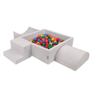 KiddyMoon Игровая площадка из пенопласта PPZP-KW30D-134 с шариками светло-серый: желто-зеленый-сине-красно-оранжевый бассейн 300/л пандус/л полукат/ступенька