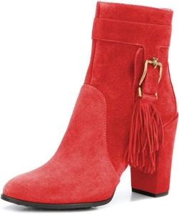 Женские закрытые ботильоны YDN с кисточками, на высоком массивном каблуке, с молнией, для повседневной ходьбы, Red