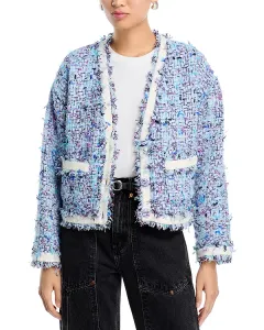 Эксклюзивный твидовый жакет с V-образным вырезом и ленточкой. Aqua, синий