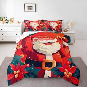 Erosebridal Комплект постельного белья с новогодним принтом Дед Мороз красный утепленный, White Red