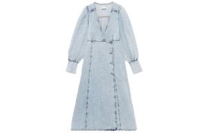 GANNI Длинное платье с длинными рукавами SS22 Women's Blue