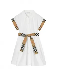 Платье-рубашка с отделкой в клетку Burberry Kids, белый