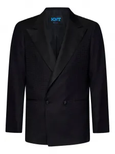 Блейзер с заостренными лацканами и геометрическим узором Kiton, черный