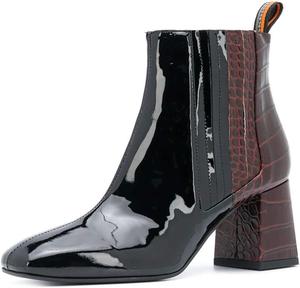 Женские ботильоны YDN с двухцветным дизайном, массивным средним каблуком, модель Челси, с панельной отделкой, квадратным носком, на носку, из лакированной кожи, Black-Red