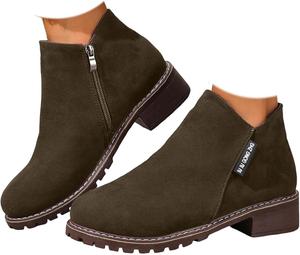 Осенние ботильоны для женщин с низким каблуком, женские осенние ботинки 2025 года, с круглым носком, массивным каблуком, замшевые короткие ботильоны для прогулок на свежем воздухе с боковой молнией Generic, 01-Army Green