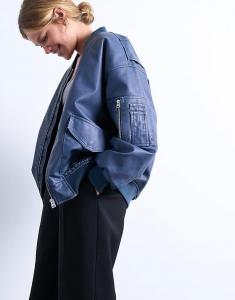 Куртка-бомбер MA1 из искусственной кожи Topshop цвета деним синего цвета