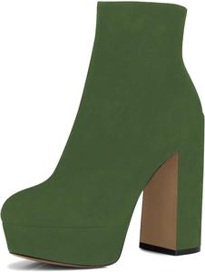 Женские ботильоны на высоком массивном каблуке с платформой, круглый носок, боковая молния, обувь для вечеринки, выпускного, повседневная, размеры 4-16 US Wo wagas, Green