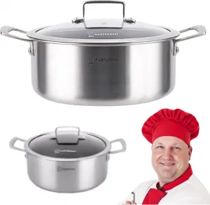 Кастрюля из нержавеющей стали, 24 см, со стеклянной крышкой, подходит для индукционных и газовых плит. EDANTI