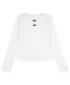 Детская блузка с длинным рукавом и двойным бантом в стиле петельчатое кружево Abercrombie Kids, белый