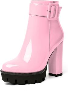 Женские ботильоны на платформе Esvowido, с круглым носком, грубой подошвой, пряжкой, массивным каблуком, молнией сбоку и мехом, зимние короткие ботинки, Pink