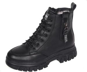 Женские зимние сапоги однотонные, пушистые, с боковой молнией, платформой, мягкой подошвой и плюшевой подкладкой, противоскользящие, теплые снегоступы Hhhchpm, Black