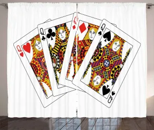 Штора в стиле казино ABAKUHAUS, с изображением игральных карт Queens Poker, для спальни, присборенная, с петлями и крючками, 280 x 175 см, цвет: черный, красный, желтый Abakuhaus