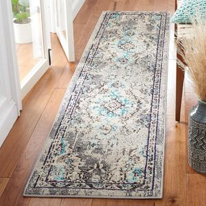 Ковер-дорожка SAFAVIEH, 61 x 244 см, Madison Collection, Grey & Light Blue, дизайн в стиле бохо-шик с медальоном и эффектом потертости, не линяет и прост в уходе, идеален для помещений с высокой проходимостью в гостиной, спальне (MAD484F)