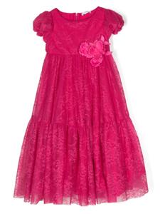 Monnalisa ярусное платье с цветочным кружевом, розовый