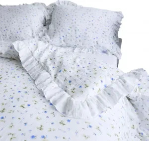 Комплект постельного белья из муслина с оборками: пододеяльник 200х200 см + 2 наволочки 70х80 см, синие цветы EDANTI