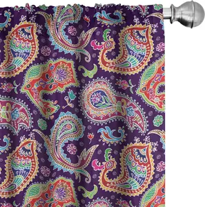 Шторы ABAKUHAUS с узором пейсли, мотивы хиппи в стиле шестидесятых и семидесятых годов, геометрический и цветочный узор, печатное изображение, 2 шт., 75 x 175 см, фиолетовые Abakuhaus