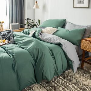 Muji Комплект постельного белья из 4 предметов, 1.5 м (простыня на резинке, пододеяльник 150х200 см), цвет water green silver gray