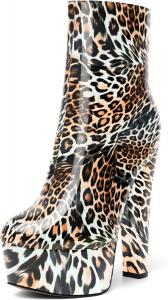 Женские сапоги AMBELIGHT на платформе, с круглым носком, для улицы, с молнией, на устойчивом высоком каблуке, по щиколотку, 15,2 см, Goldfarbener Leopard