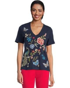 Футболка Johnny Was V-neck Short Sleeve Tee - Nicolette, цвет Blue Night