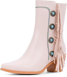 Женские ботильоны на массивном каблуке с кисточками в ковбойском стиле Yowmns, Nude