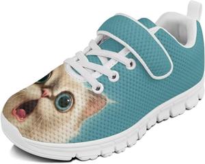 Кроссовки с животным принтом для мальчиков и девочек, обувь для ходьбы, модный дизайн, с одной пряжкой, теннисные кроссовки, дышащие, легкие, идеальные для детей Watdotory, Surprised Cat