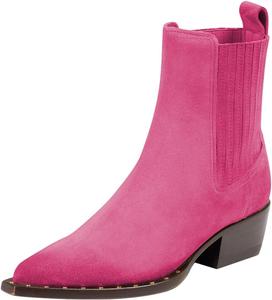 Женские ботильоны FSJ с заостренным носком, массивным невысоким каблуком, эластичные челси с золотыми заклепками, винтажная замшевая обувь, размеры 4-16 US, Pink