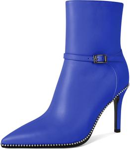 Женские ботильоны SAMMITOP с заостренным носком, сексуальные на высоком каблуке-стилете, с пряжкой, бусинами, короткие ботинки с боковой молнией, каблук 4 дюйма