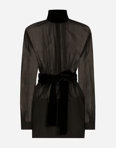 Короткое платье из шерстяного крепа и органзы Dolce & Gabbana, черный