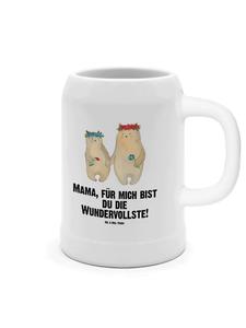 Пивная кружка с медведем и цветочным венком и надписью на белом фоне Mr. & Mrs. Panda