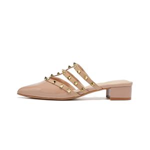 Mulu Breeze, Модные Заостренные Мыски Верхняя Одежда Мулесы Экрю Серебристо-Серый ST&SAT, Абрикос[Лаковая Кожа]