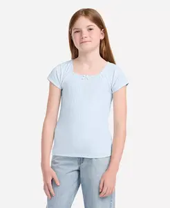 Детская футболка с плетением пойнтелле и квадратным вырезом Abercrombie Kids, синий