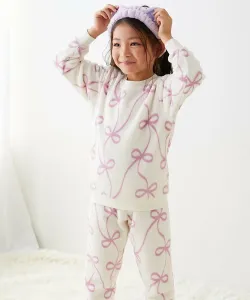 Детская пушистая флисовая пижама с длинным рукавом, домашняя одежда, коллекция осень/зима 2025 Devirock, цвет 008-Ribbon-Off White