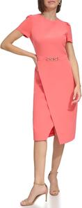 Женское платье миди Tommy Hilfiger с короткими рукавами и цепочкой на талии из эластичного крепа, Sherbet