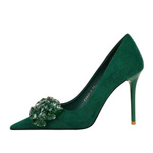 QITUMAUL Зеленые женские туфли на тонком каблуке 9 см, цвет Green[Heel Height 9cm]