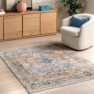 nuLOOM Marley Medallion круглый ковер 153 x 153 см для гостиной спальни столовой кухни, Blue/Beige