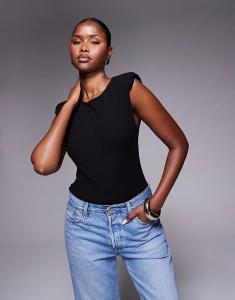 Боди ASOS DESIGN с ребристыми подплечниками черного цвета